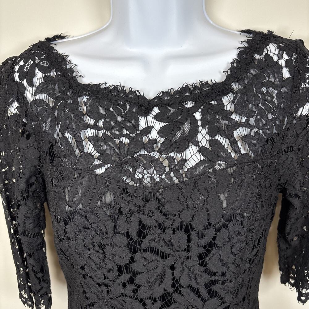 Eliza J Sheer Lace Overlay Black Cocktail Dress Sz 2 LBD Lined Goth Witchy - Picture 4 of 16